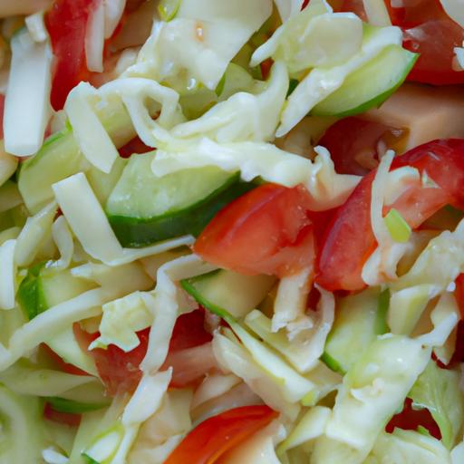 A healthy and delicious cabbage salad with tomatoes and cucumbers