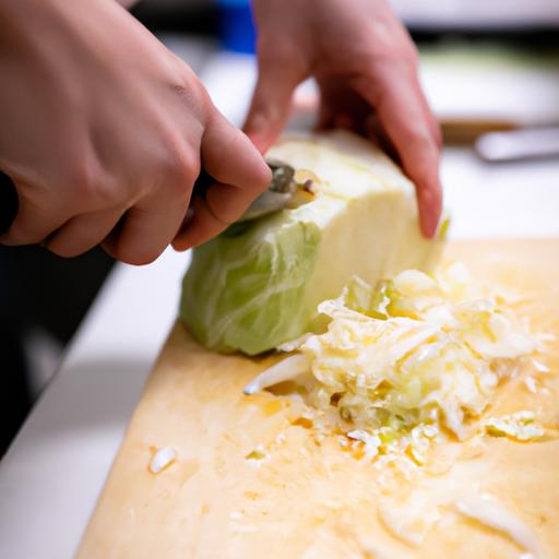A chef preparing ingredients for a traditional Spanish dish that requires cabbage