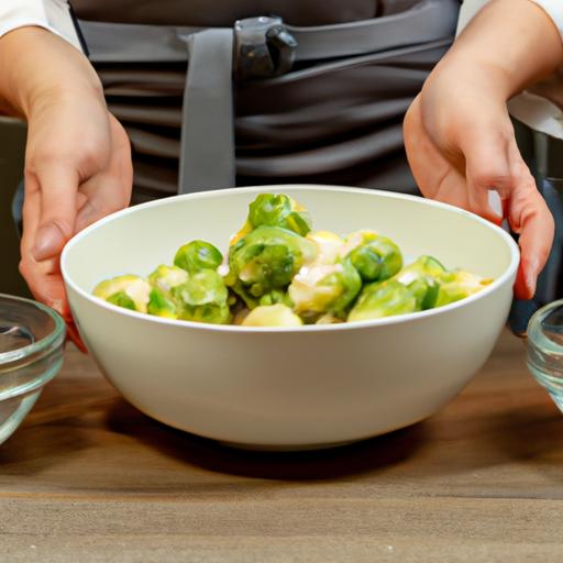 Chef preparing a delicious dish with Brussels sprouts and cabbage