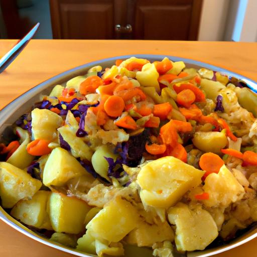 A satisfying and nutritious dish of cabbage, potatoes, and carrots