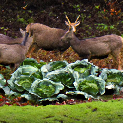 Deer feasting on cabbage in a farmer's field