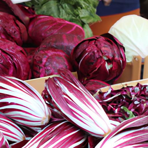 Freshly picked radicchio and red cabbage at the farmer's market