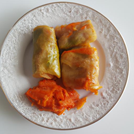 This plate of stuffed cabbage rolls with a side of vegetables is a well-balanced and healthy meal option.