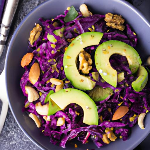 Eating red cabbage salad with avocado and nuts can provide your skin with essential nutrients and keep it looking healthy and radiant.