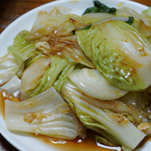 A delicious and healthy plate of stir-fried Chinese chomping cabbage with garlic and soy sauce